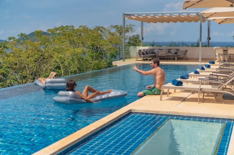 Relaxing in the swimming pool.